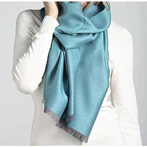 Alpaca wool and silk double face turquoise shawl