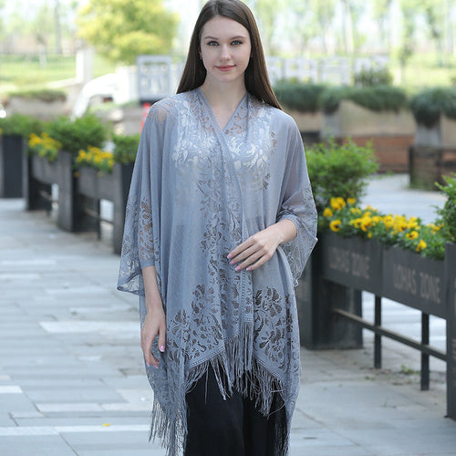 Lace fringed cardigan large shawl, sun protection shawl, women's