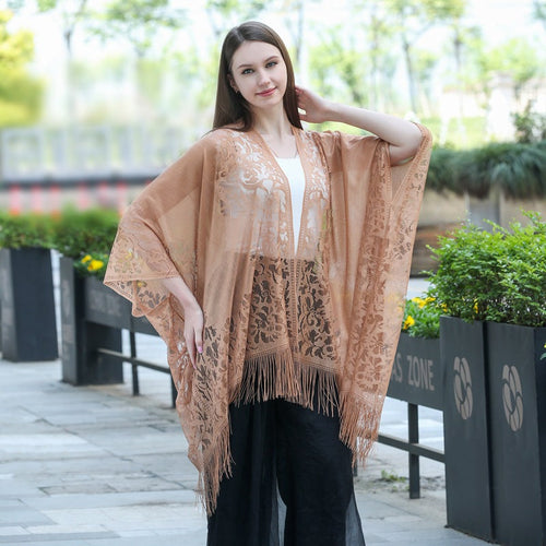 Lace fringed cardigan large shawl, sun protection shawl, women's